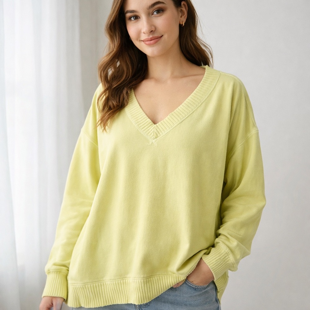 Aerie Soft Lime Green Cotton V-Neck Oversize Relax Fit Sweatshirt‎ Size  M